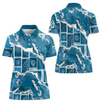 Hawaii Japanese Culture Blue Women Polo Shirt Spring Cranes Aloha Pattern LT01 - Polynesian Pride