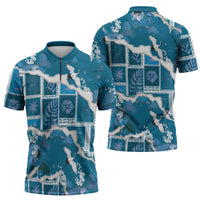 Hawaii Japanese Culture Blue Zipper Polo Shirt Spring Cranes Aloha Pattern