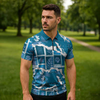 Hawaii Japanese Culture Blue Zipper Polo Shirt Spring Cranes Aloha Pattern