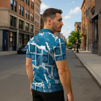 Hawaii Japanese Culture Blue Zipper Polo Shirt Spring Cranes Aloha Pattern