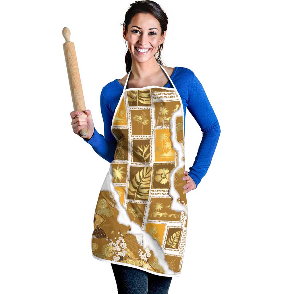Hawaii Japanese Culture Gold Apron Spring Cranes Aloha Pattern
