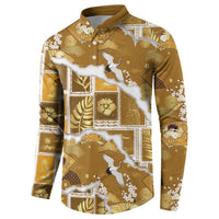 Hawaii Japanese Culture Gold Button Sweatshirt Spring Cranes Aloha Pattern