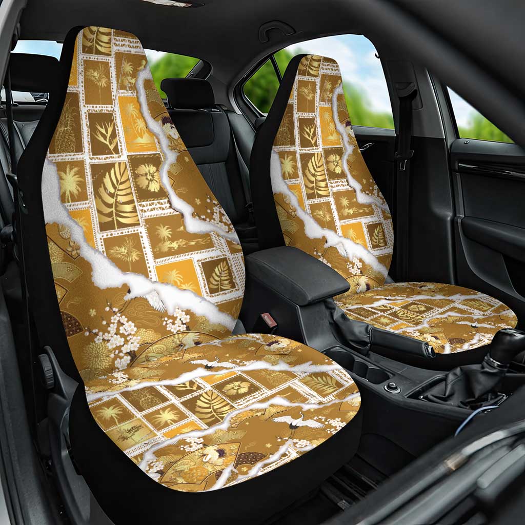 Hawaii Japanese Culture Gold Car Seat Cover Spring Cranes Aloha Pattern