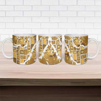 Hawaii Japanese Culture Gold Ceramic Mug Spring Cranes Aloha Pattern