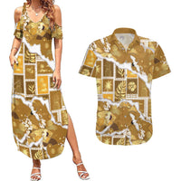 Hawaii Japanese Culture Gold Couples Matching Summer Maxi Dress and Hawaiian Shirt Spring Cranes Aloha Pattern