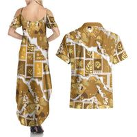 Hawaii Japanese Culture Gold Couples Matching Summer Maxi Dress and Hawaiian Shirt Spring Cranes Aloha Pattern
