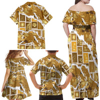 Hawaii Japanese Culture Gold Family Matching Off Shoulder Maxi Dress and Hawaiian Shirt Spring Cranes Aloha Pattern