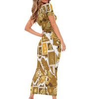 Hawaii Japanese Culture Gold Family Matching Short Sleeve Bodycon Dress and Hawaiian Shirt Spring Cranes Aloha Pattern