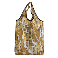 Hawaii Japanese Culture Gold Grocery Bag Spring Cranes Aloha Pattern