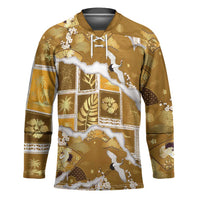 Hawaii Japanese Culture Gold Hockey Jersey Spring Cranes Aloha Pattern