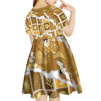 Hawaii Japanese Culture Gold Kid Short Sleeve Dress Spring Cranes Aloha Pattern LT01 - Polynesian Pride