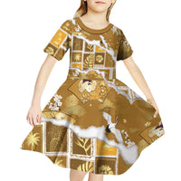 Hawaii Japanese Culture Gold Kid Short Sleeve Dress Spring Cranes Aloha Pattern LT01 - Polynesian Pride