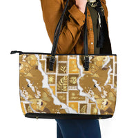 Hawaii Japanese Culture Gold Leather Tote Bag Spring Cranes Aloha Pattern