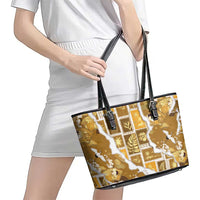 Hawaii Japanese Culture Gold Leather Tote Bag Spring Cranes Aloha Pattern