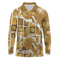 Hawaii Japanese Culture Gold Long Sleeve Polo Shirt Spring Cranes Aloha Pattern LT01 Gold - Polynesian Pride