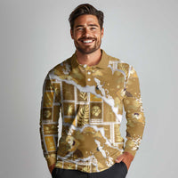 Hawaii Japanese Culture Gold Long Sleeve Polo Shirt Spring Cranes Aloha Pattern LT01 - Polynesian Pride