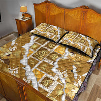 Hawaii Japanese Culture Gold Quilt Bed Set Spring Cranes Aloha Pattern
