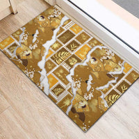 Hawaii Japanese Culture Gold Rubber Doormat Spring Cranes Aloha Pattern