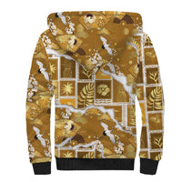 Hawaii Japanese Culture Gold Sherpa Hoodie Spring Cranes Aloha Pattern