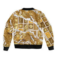 Hawaii Japanese Culture Gold Sleeve Zip Bomber Jacket Spring Cranes Aloha Pattern