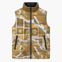 Hawaii Japanese Culture Gold Sleeveless Puffer Jacket Spring Cranes Aloha Pattern