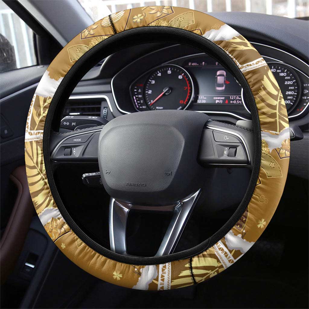 Hawaii Japanese Culture Gold Steering Wheel Cover Spring Cranes Aloha Pattern