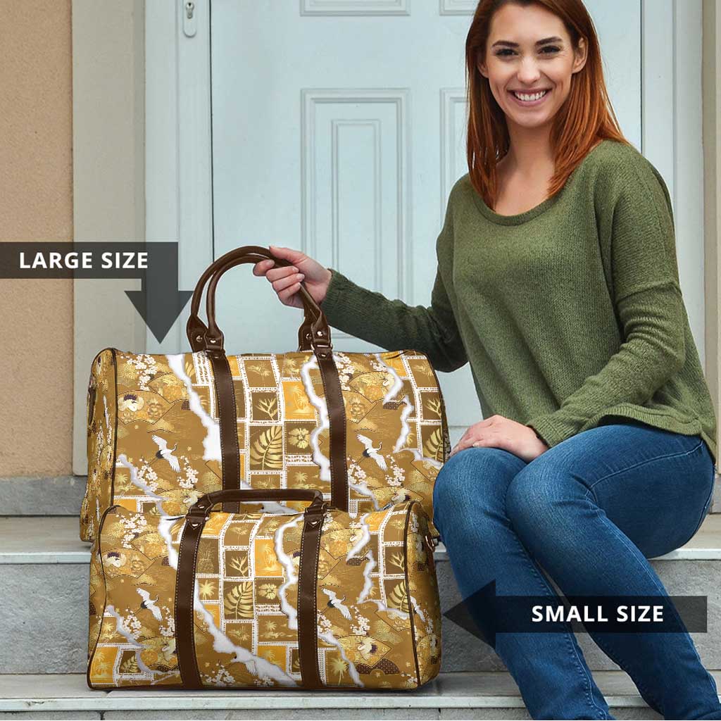 Hawaii Japanese Culture Gold Travel Bag Spring Cranes Aloha Pattern