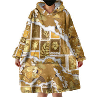 Hawaii Japanese Culture Gold Wearable Blanket Hoodie Spring Cranes Aloha Pattern LT01 - Polynesian Pride
