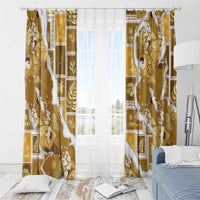 Hawaii Japanese Culture Gold Window Curtain Spring Cranes Aloha Pattern
