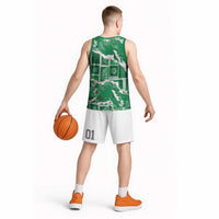 Hawaii Japanese Culture Green Basketball Jersey Spring Cranes Aloha Pattern