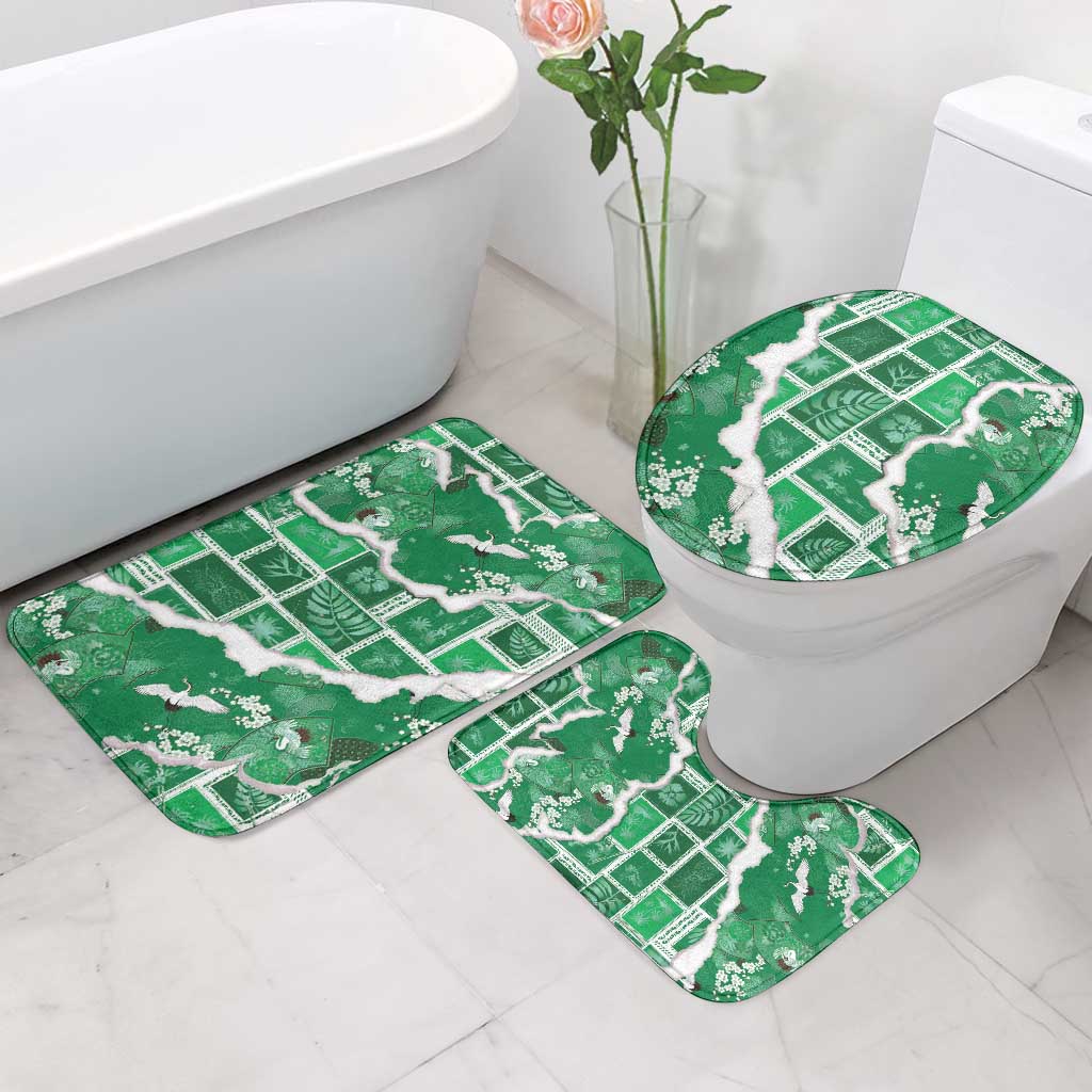 Hawaii Japanese Culture Green Bathroom Set Spring Cranes Aloha Pattern