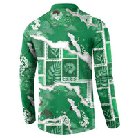 Hawaii Japanese Culture Green Button Sweatshirt Spring Cranes Aloha Pattern