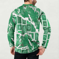 Hawaii Japanese Culture Green Button Sweatshirt Spring Cranes Aloha Pattern