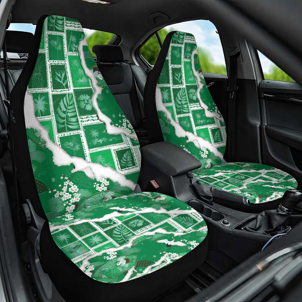 Hawaii Japanese Culture Green Car Seat Cover Spring Cranes Aloha Pattern