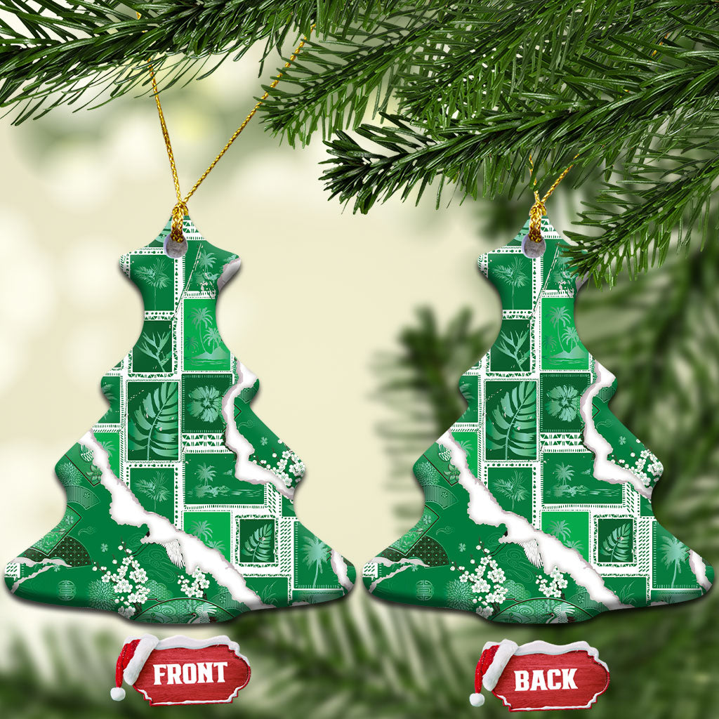 Hawaii Japanese Culture Green Ceramic Ornament Spring Cranes Aloha Pattern LT01 Christmas Tree Green - Polynesian Pride