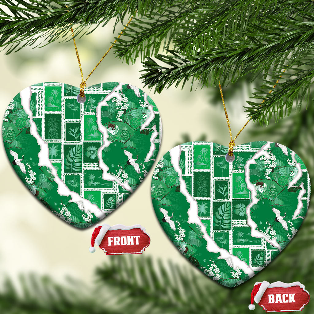 Hawaii Japanese Culture Green Ceramic Ornament Spring Cranes Aloha Pattern LT01 Heart Green - Polynesian Pride