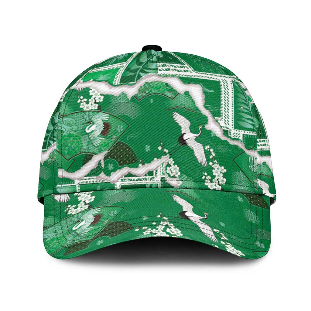 Hawaii Japanese Culture Green Classic Cap Spring Cranes Aloha Pattern