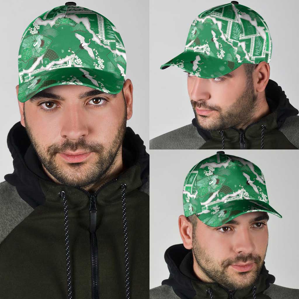 Hawaii Japanese Culture Green Classic Cap Spring Cranes Aloha Pattern