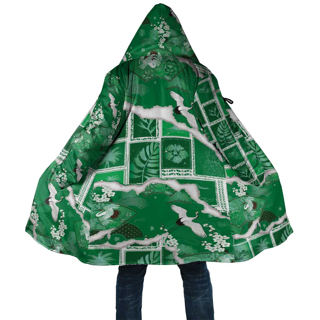 Hawaii Japanese Culture Green Cloak Spring Cranes Aloha Pattern