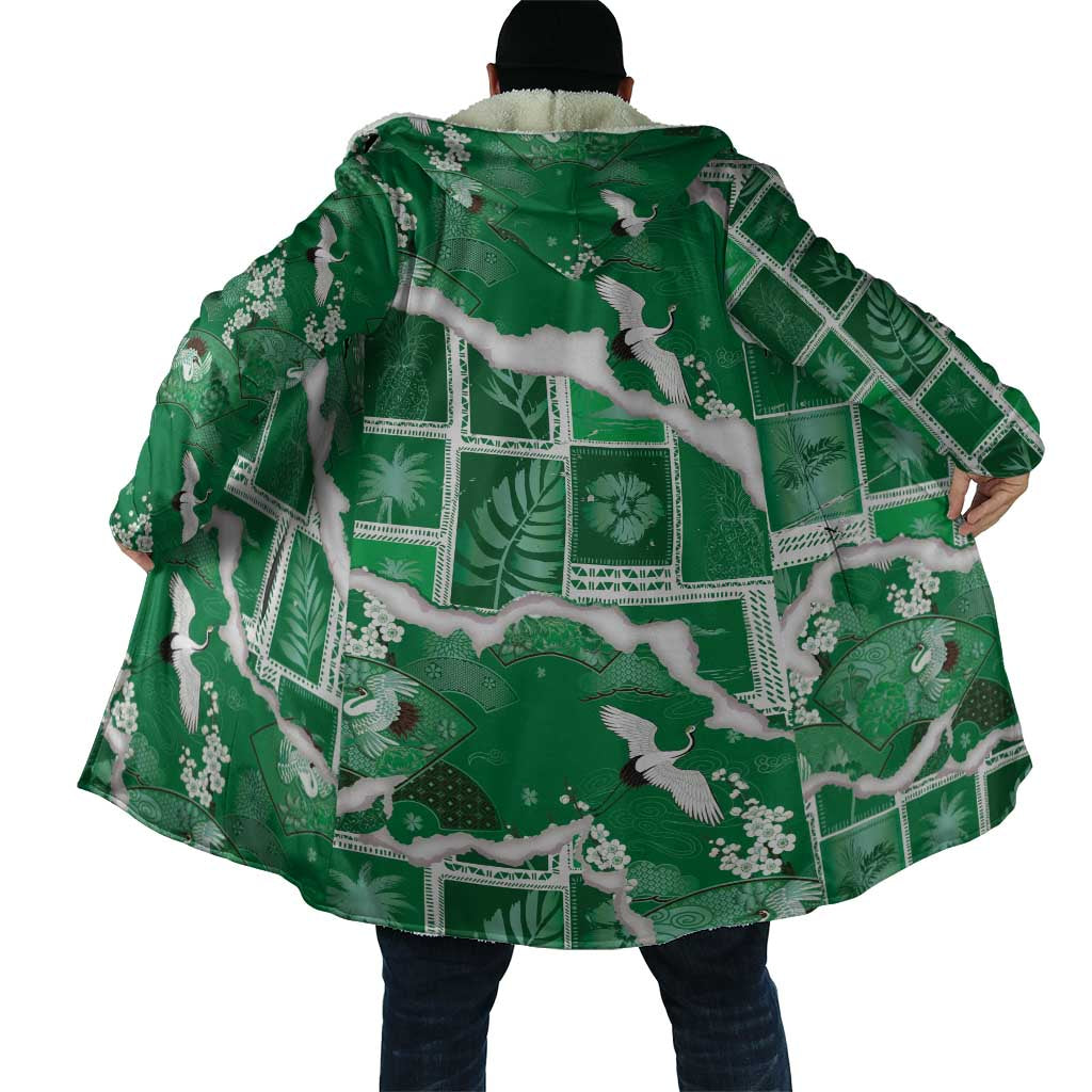 Hawaii Japanese Culture Green Cloak Spring Cranes Aloha Pattern