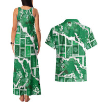 Hawaii Japanese Culture Green Couples Matching Tank Maxi Dress and Hawaiian Shirt Spring Cranes Aloha Pattern