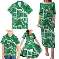 Hawaii Japanese Culture Green Family Matching Puletasi and Hawaiian Shirt Spring Cranes Aloha Pattern