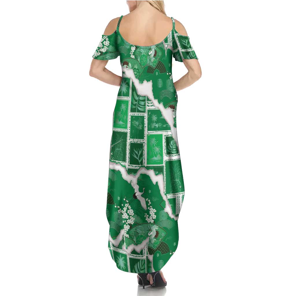 Hawaii Japanese Culture Green Family Matching Summer Maxi Dress and Hawaiian Shirt Spring Cranes Aloha Pattern