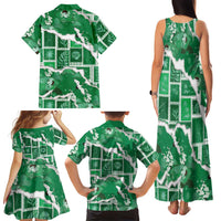 Hawaii Japanese Culture Green Family Matching Tank Maxi Dress and Hawaiian Shirt Spring Cranes Aloha Pattern