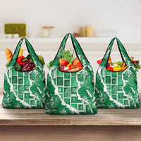 Hawaii Japanese Culture Green Grocery Bag Spring Cranes Aloha Pattern