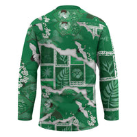 Hawaii Japanese Culture Green Hockey Jersey Spring Cranes Aloha Pattern