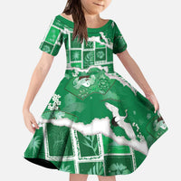 Hawaii Japanese Culture Green Kid Short Sleeve Dress Spring Cranes Aloha Pattern LT01 KID Green - Polynesian Pride