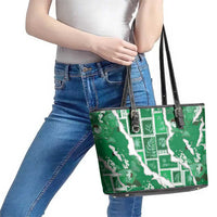 Hawaii Japanese Culture Green Leather Tote Bag Spring Cranes Aloha Pattern
