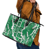 Hawaii Japanese Culture Green Leather Tote Bag Spring Cranes Aloha Pattern