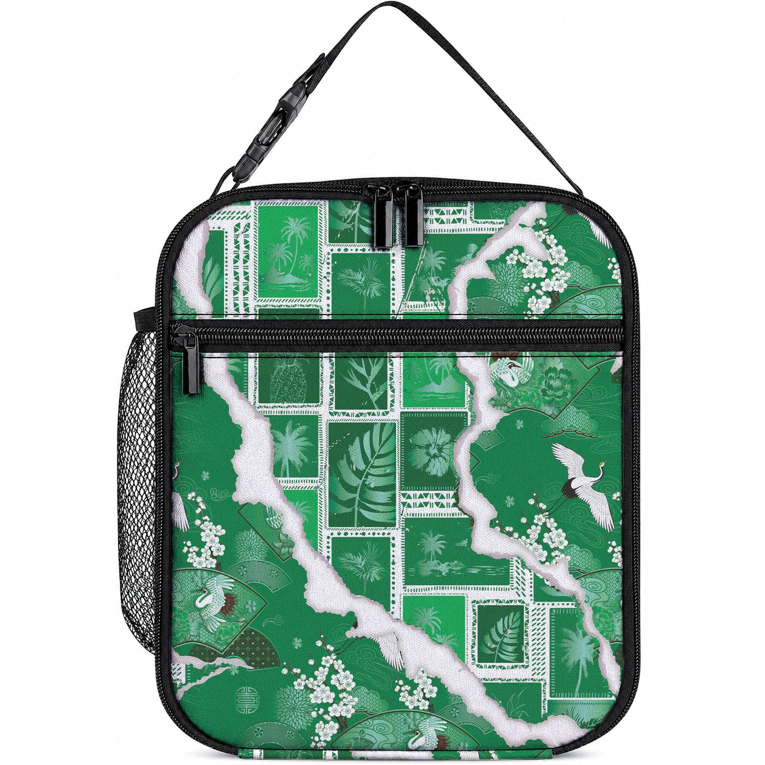 Hawaii Japanese Culture Green Lunch Bag Spring Cranes Aloha Pattern